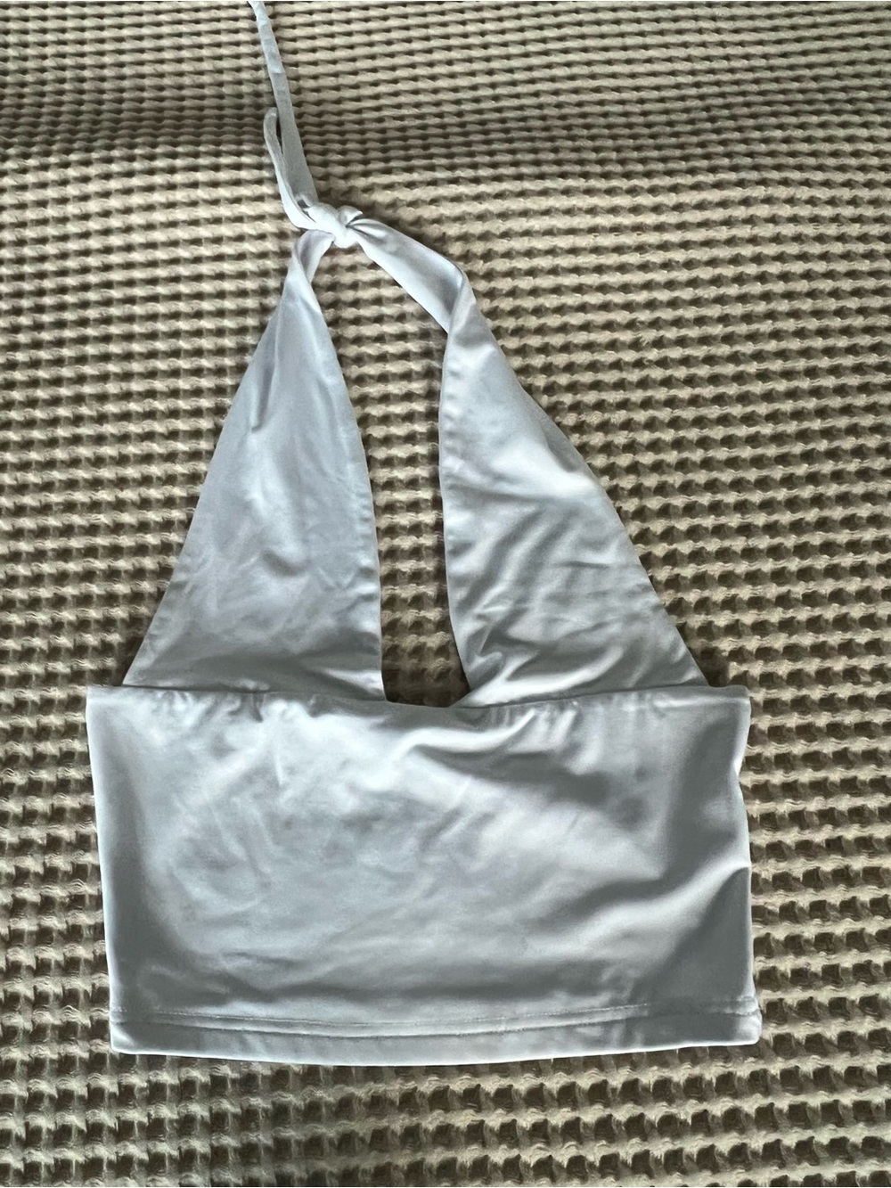 white satin halter crop top